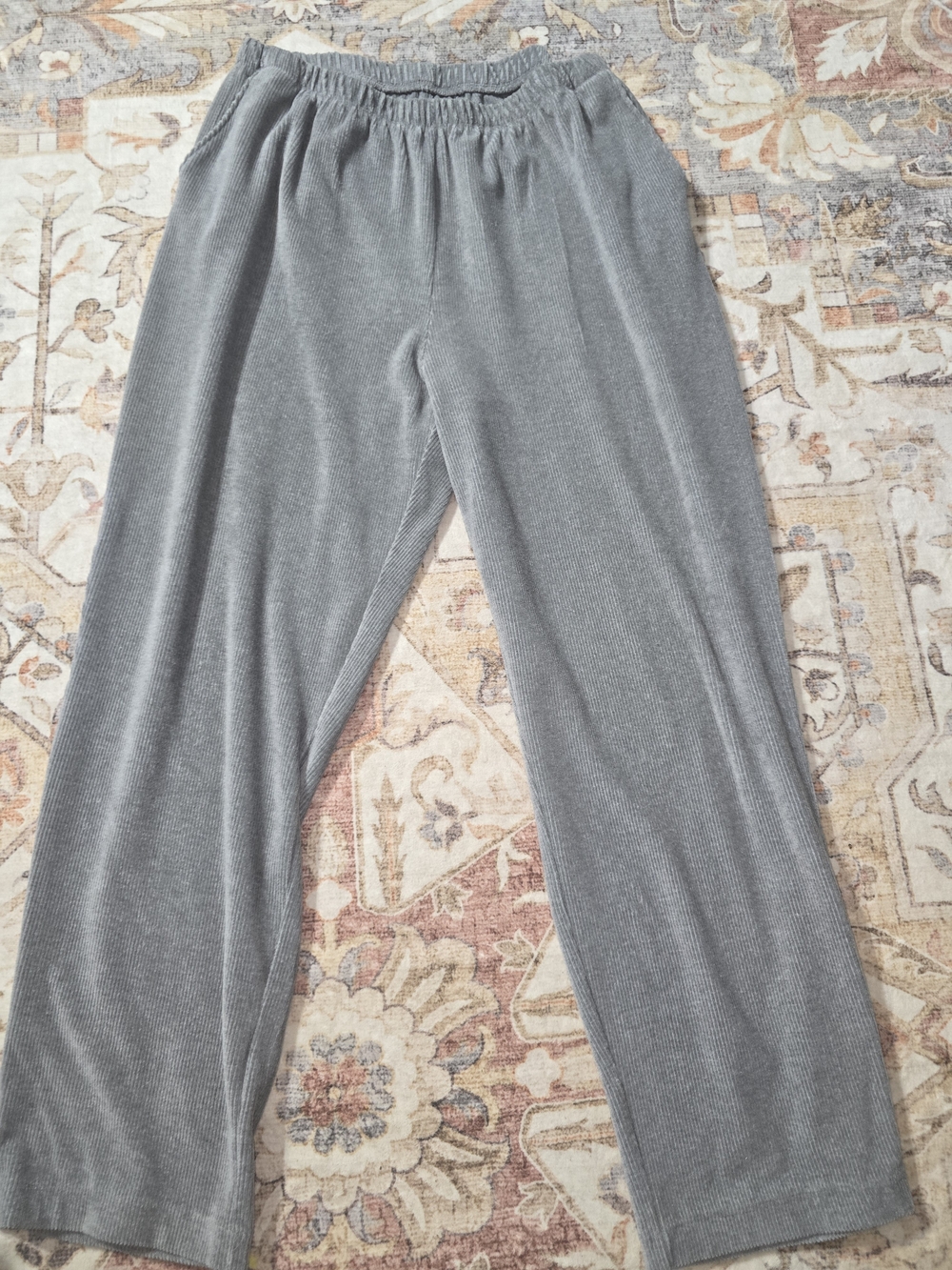 Lands' End Women's Gray Corduroy Elastic-Waist Pants